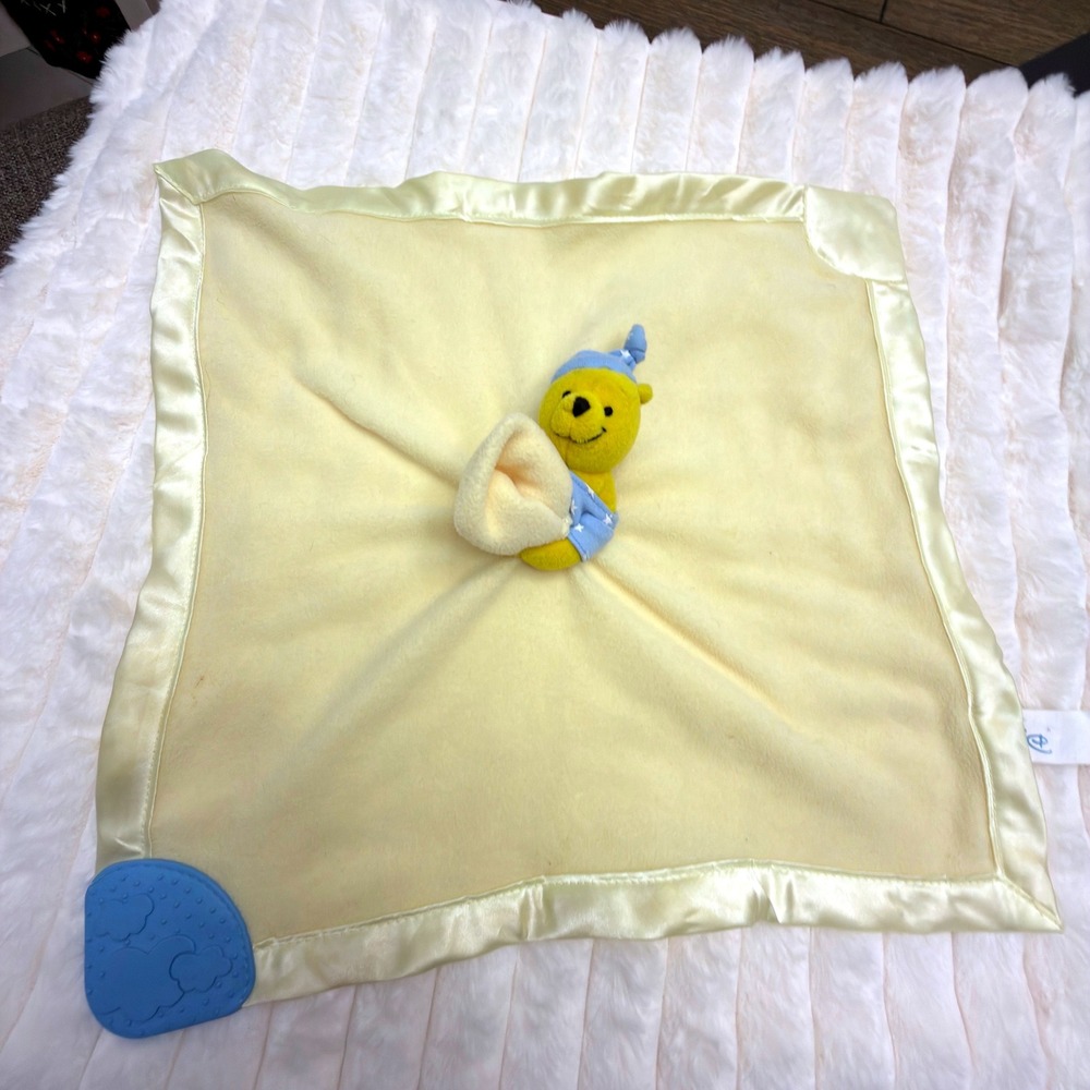 Disney Baby Winnie the Pooh Yellow Fleece Security Blanket Teether Lovey 16x16
